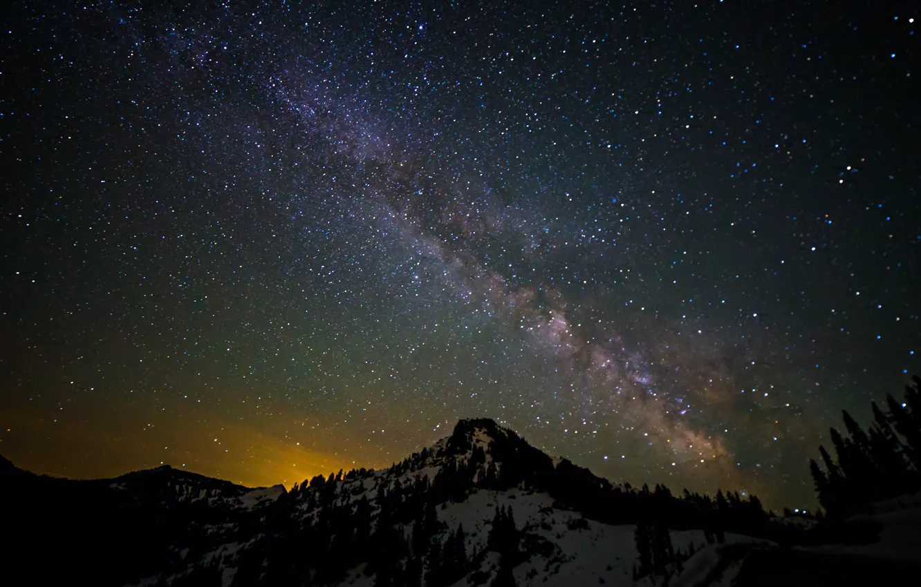 Фото обои космос, звезды, пейзаж, горы, ночь, пространство, млечный путь