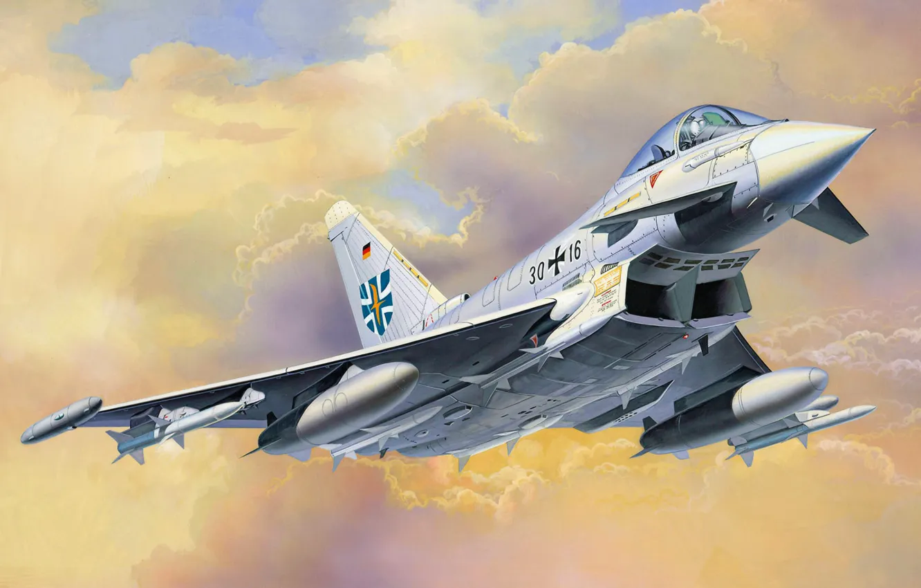 Фото обои war, art, airplane, painting, aviation, jet, Eurofighter Typhoon
