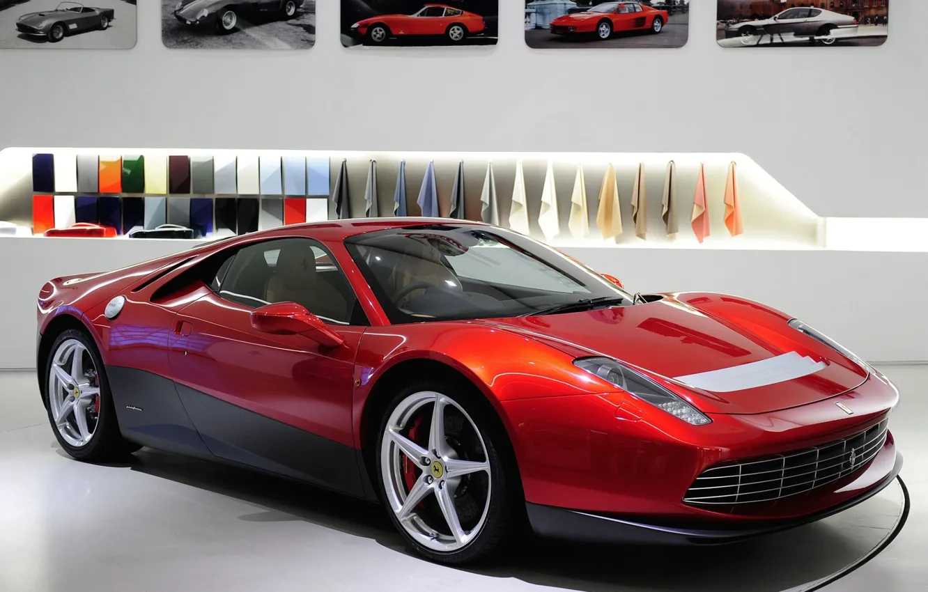 Фото обои красный, фон, Феррари, фотографии, Ferrari, суперкар, передок, спец.версия