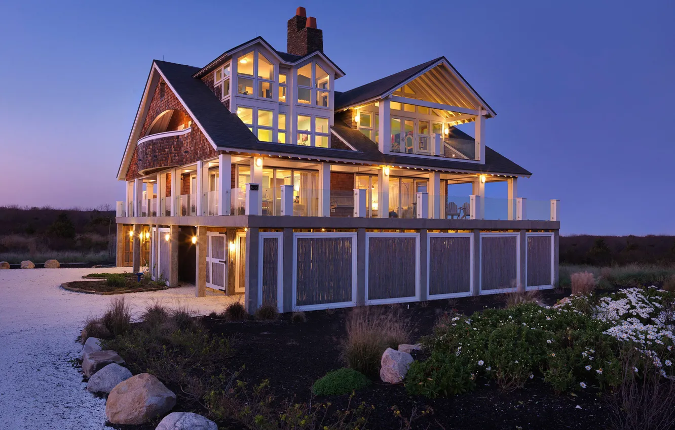 Фото обои вилла, вечер, освещение, архитектура, Rhode Island, by Burgin Lambert Architects, beach cottage