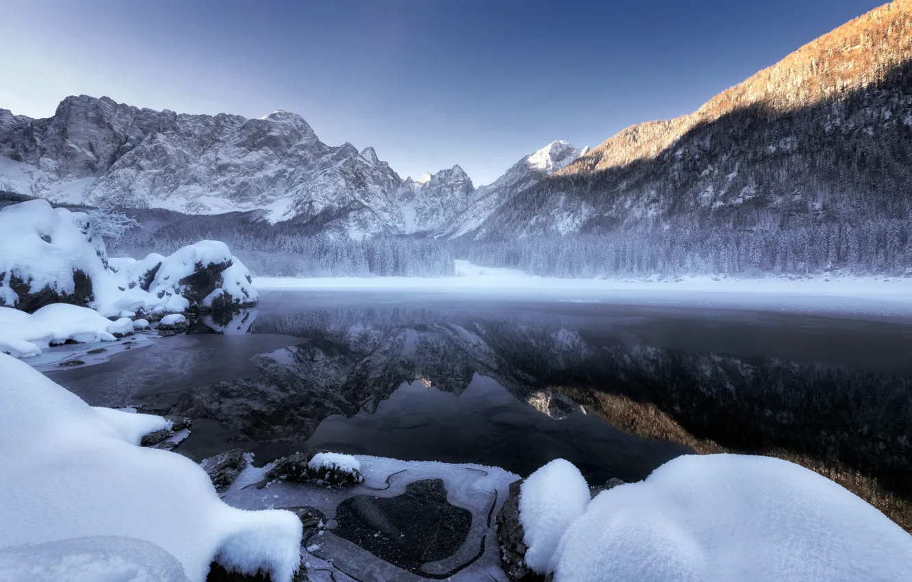 Фото обои зима, Winter, Fusine lake