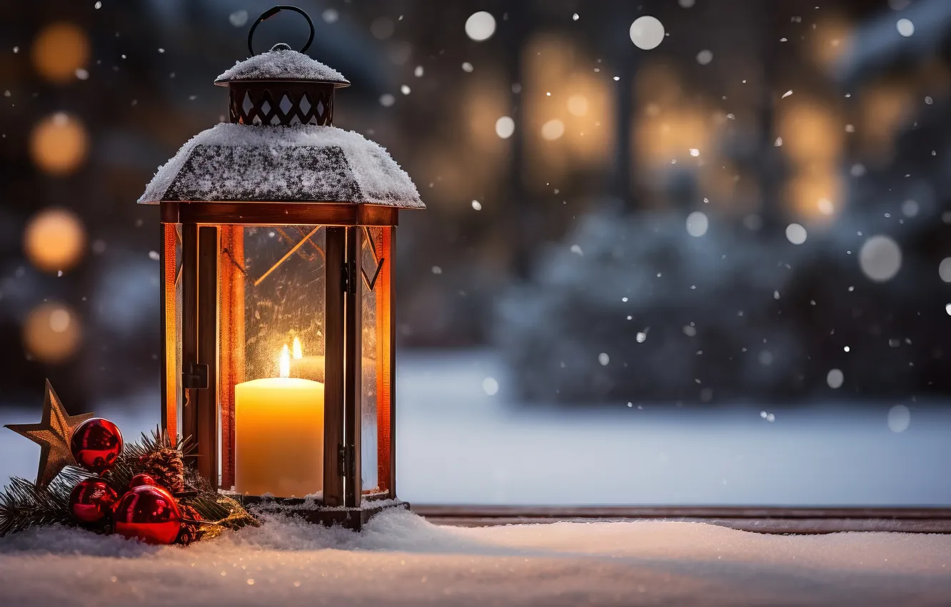 Фото обои зима, снег, ночь, Рождество, фонарь, Новый год, Christmas, night