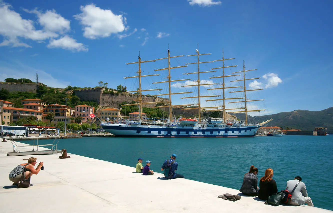 Фото обои парусник, порт, Италия, набережная, Italy, гавань, Тоскана, Tuscany