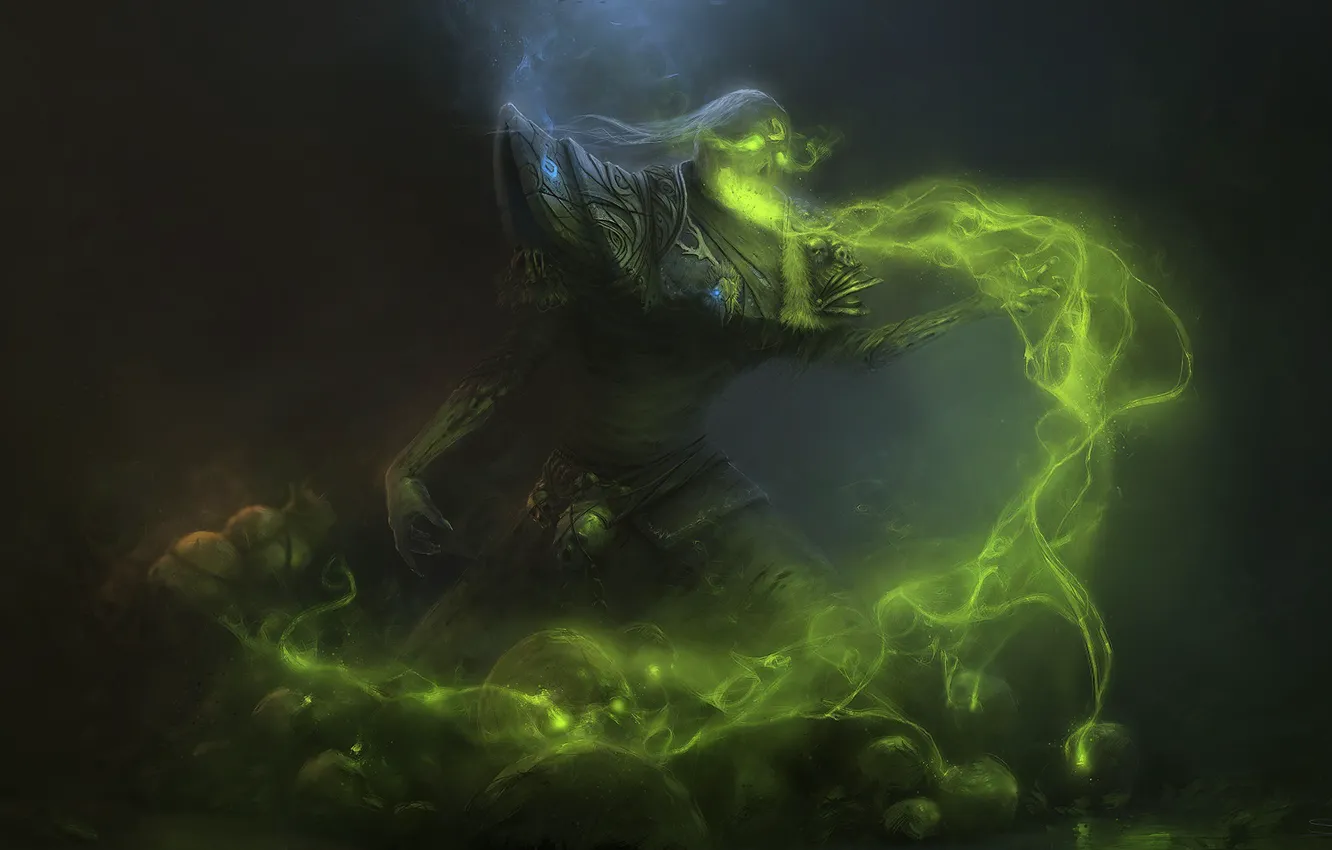 Фото обои фантастика, магия, череп, арт, art, Illustration, Characters, чернокнижник