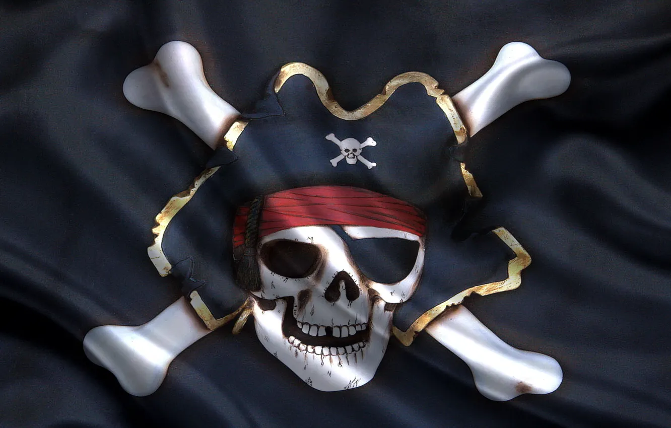 Фото обои череп, кости, пиратский флаг