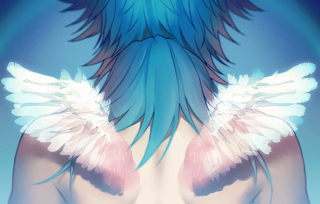 Фото обои спина, крылья, синие волосы, DRAMAtical Murder, Aoba