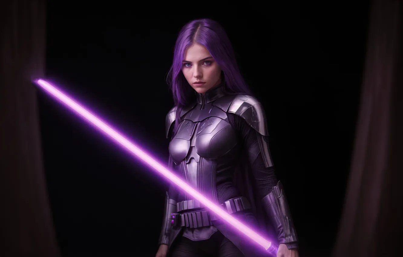 Фото обои girl, art, digital art, lightsaber, fantastic art, Stable Diffusion, neuronet, Ai art