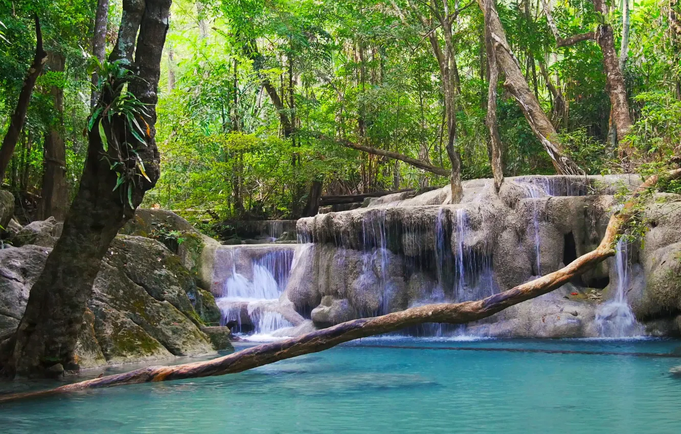 Фото обои водопад, Таиланд, каскад, национальный парк, Эраван, провинция Канчанабури