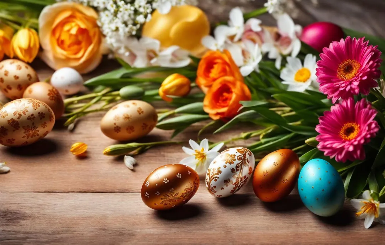 Фото обои цветы, яйца, весна, colorful, Пасха, happy, flowers, spring