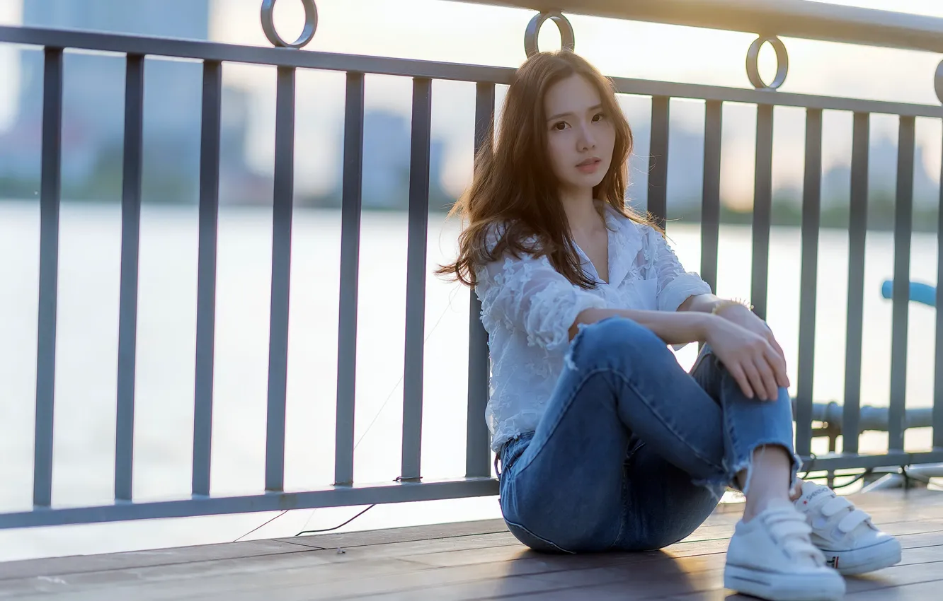 Фото обои девушка, фон, азиатка