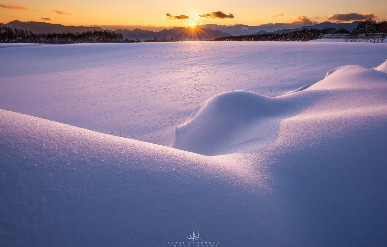 Фото обои снег, горы, рассвет, photographer, Kenji Yamamura