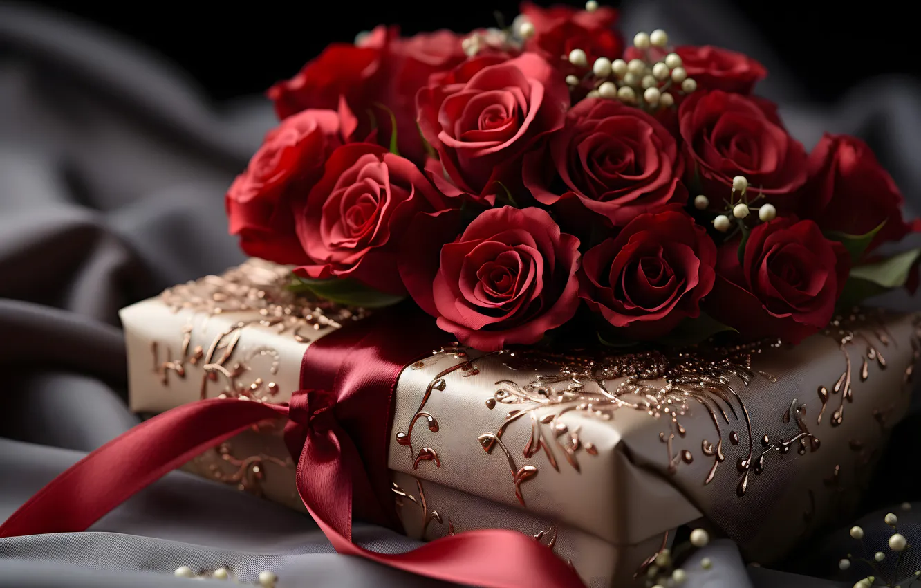 Фото обои любовь, цветы, подарок, романтика, розы, love, happy, День святого Валентина