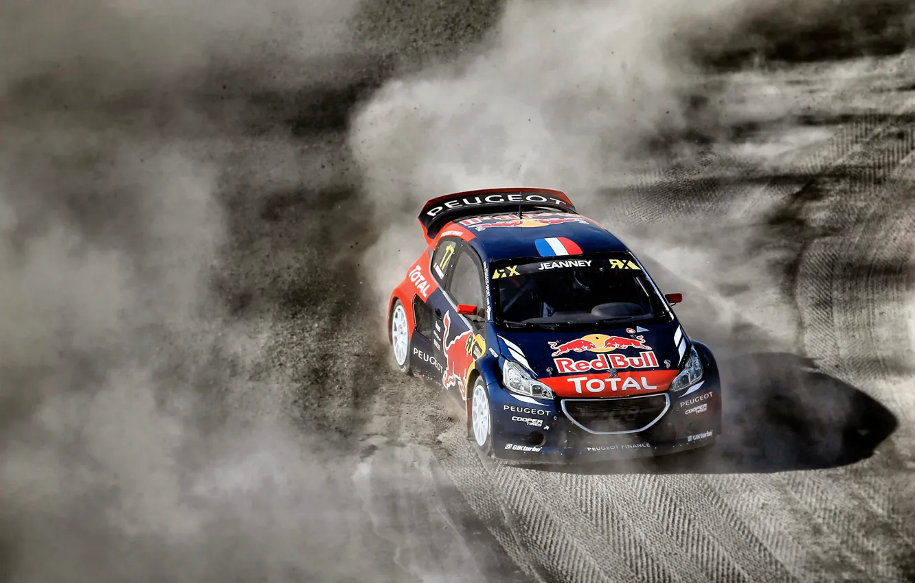 Фото обои Пыль, Пежо, Peugeot, 208, WorldRX, Davy Jeanney