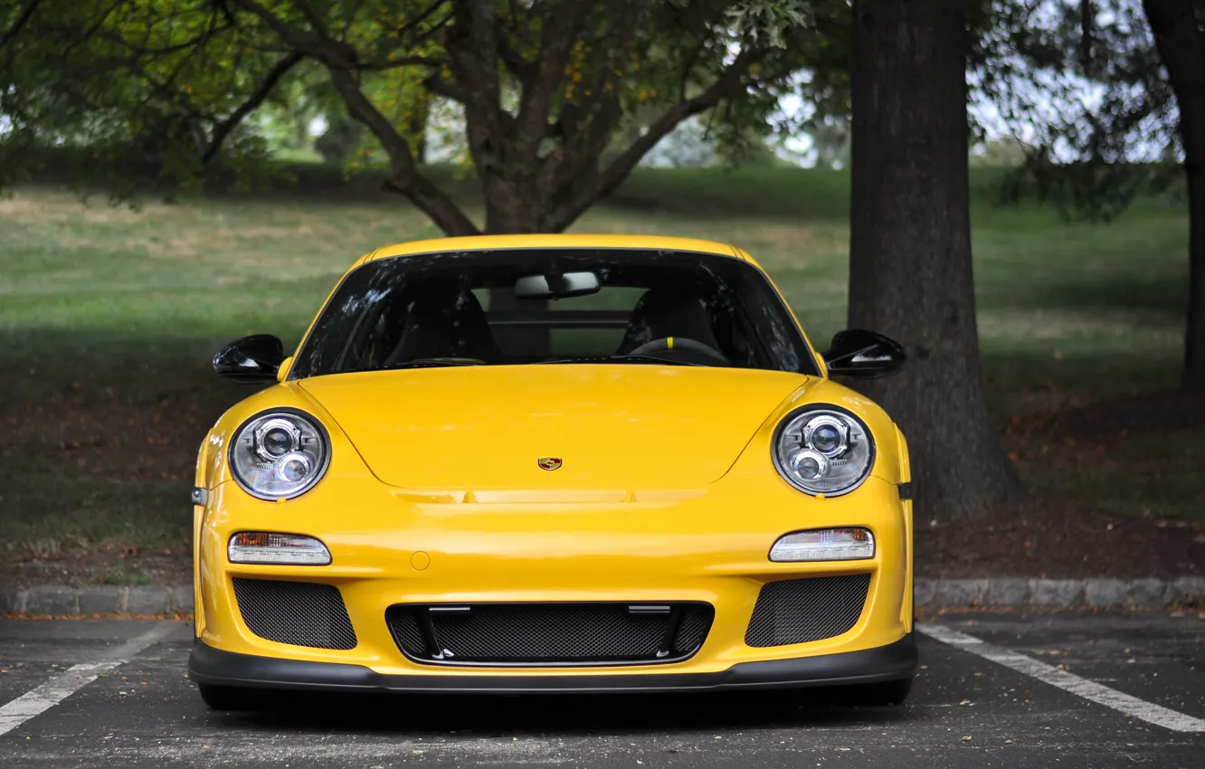 Фото обои желтый, Porsche, порше, Porsche GT3 RS 4