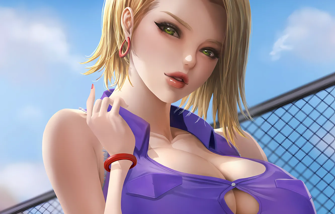 Фото обои girl, sexy, cleavage, boobs, anime, beautiful, short hair, pretty