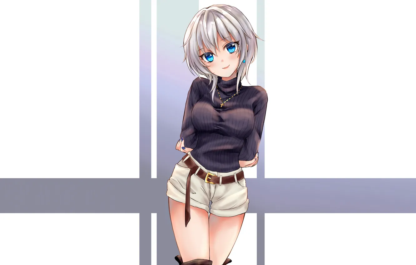 Фото обои girl, sexy, Anastasia, shorts, anime, blue eyes, beautiful, short hair