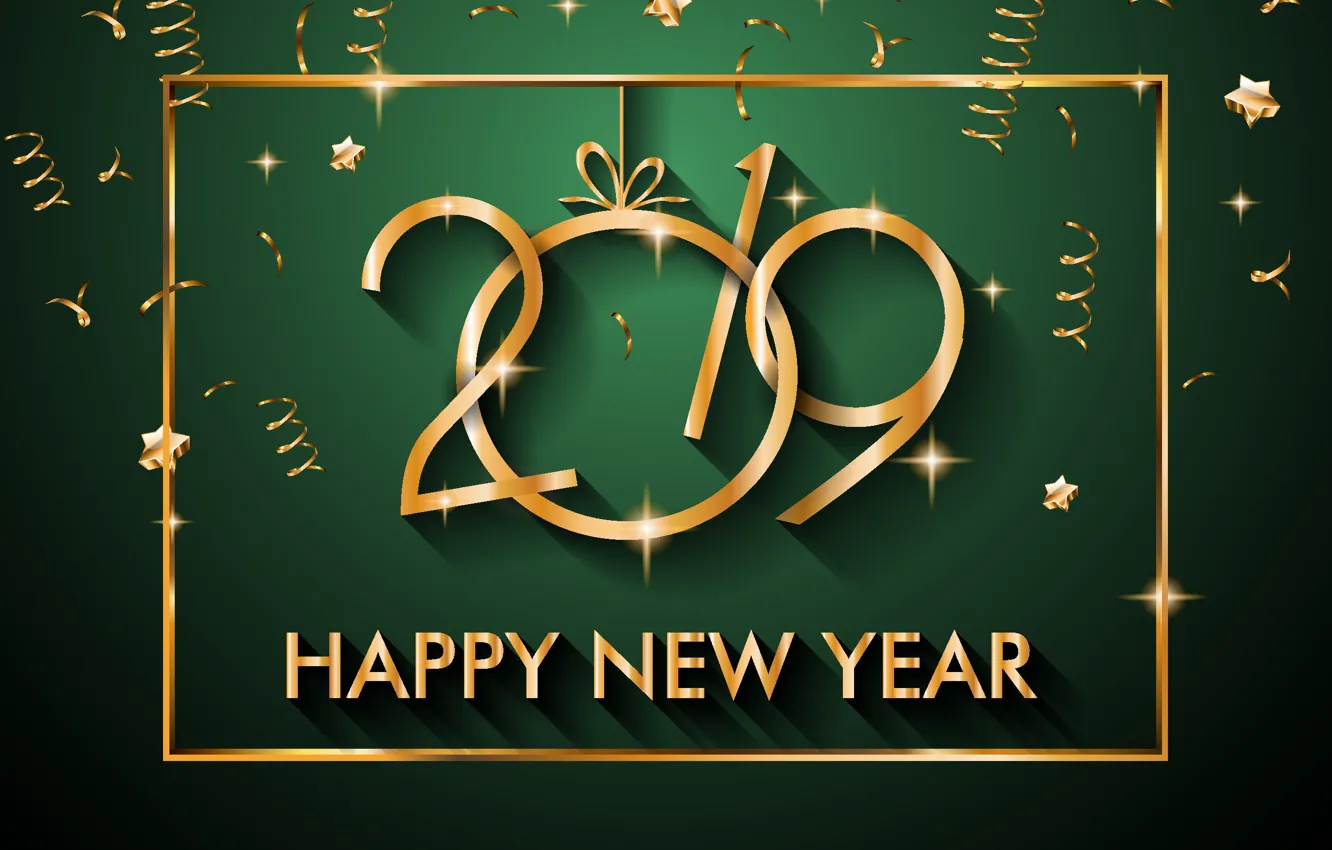 Фото обои зеленый, фон, золото, Новый год, 2019