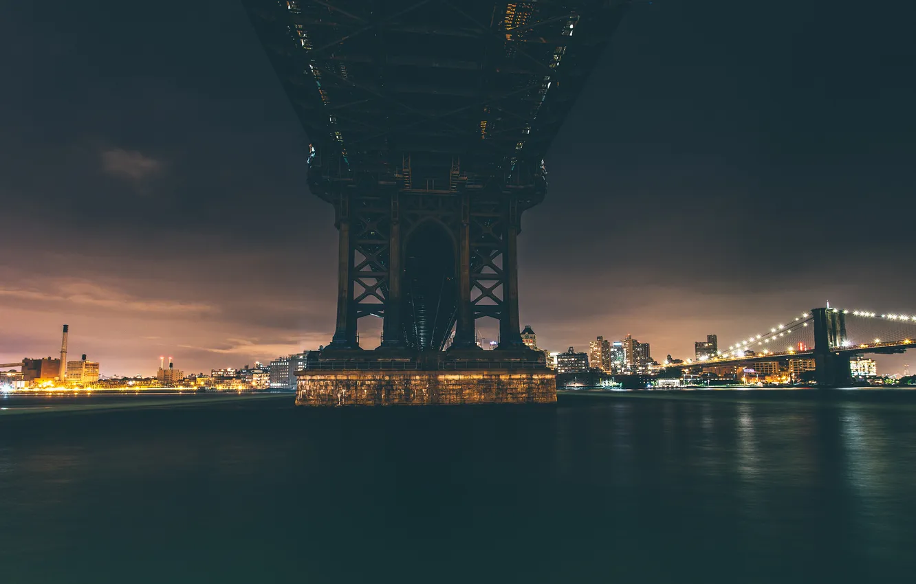 Фото обои ночь, огни, Нью-Йорк, мосты, Соединенные Штаты