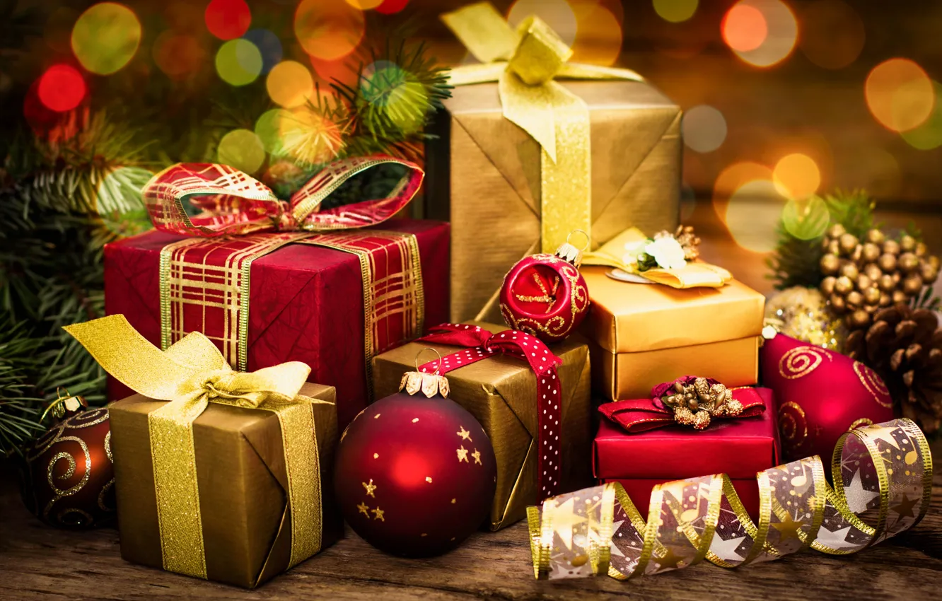 Фото обои шарики, шары, Новый Год, Рождество, подарки, balls, box, merry christmas