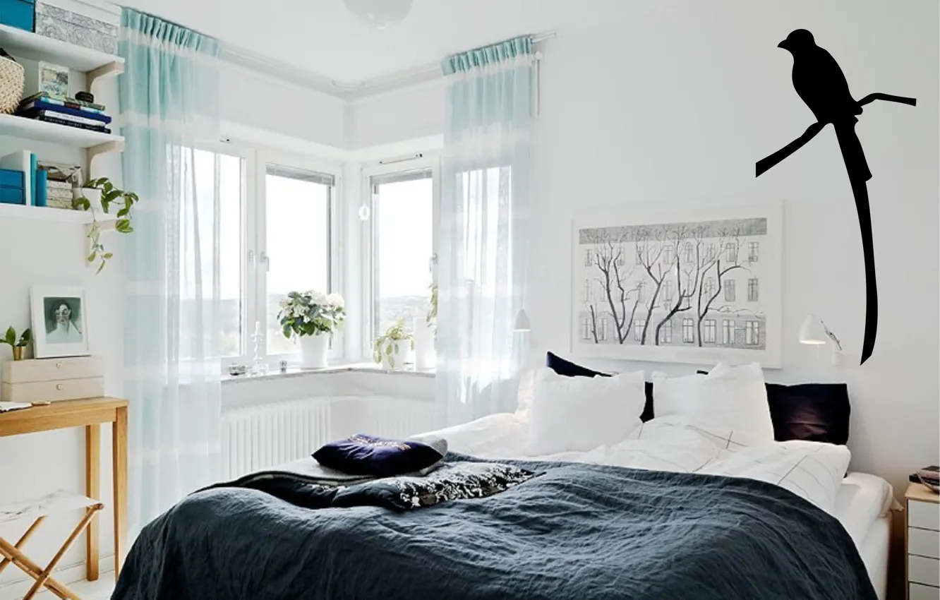 Фото обои дизайн, стиль, комната, интерьер, спальня, скандинавский