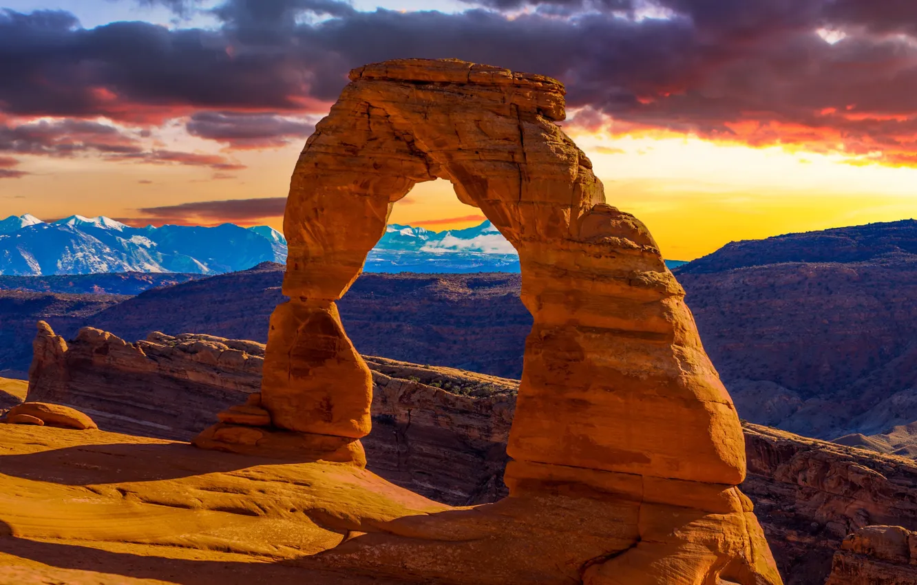 Фото обои stone, sunset, rocks, natural arch