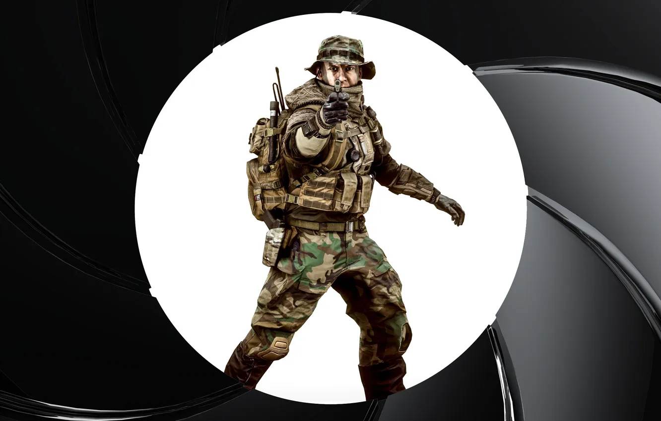 Фото обои пистолет, круг, солдат, экипировка, Battlefield 4