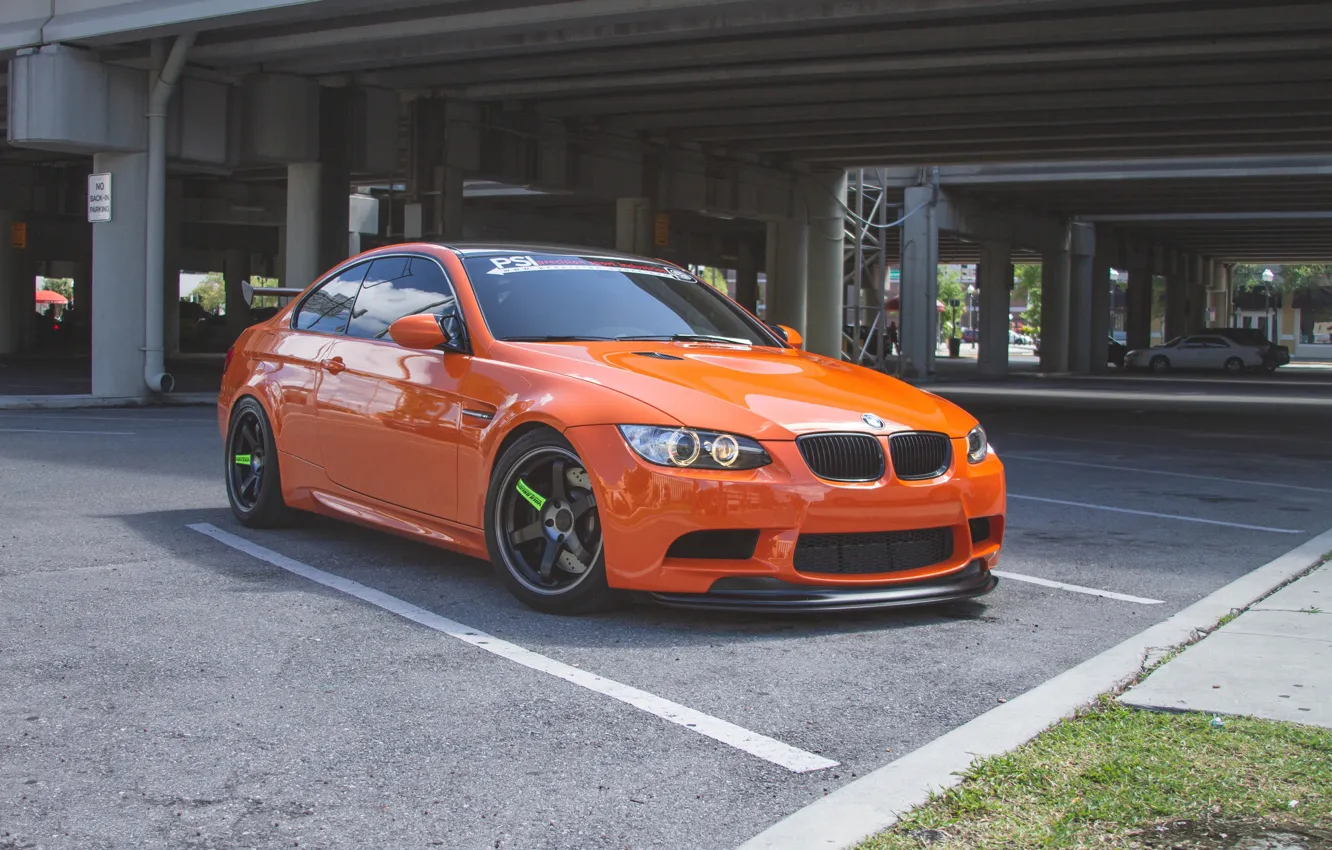 Фото обои BMW, E92, GTS, Parking, Wheels, Fire Orange, M3, Carbon lip