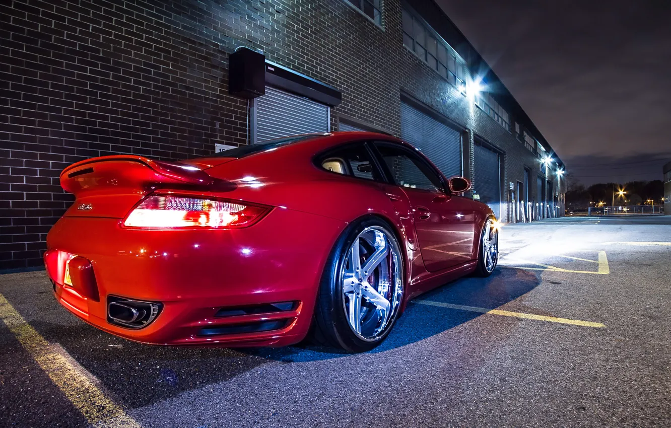 Фото обои 911, Porsche, Red, Glow, Lights, Night, Turbo, Tuning