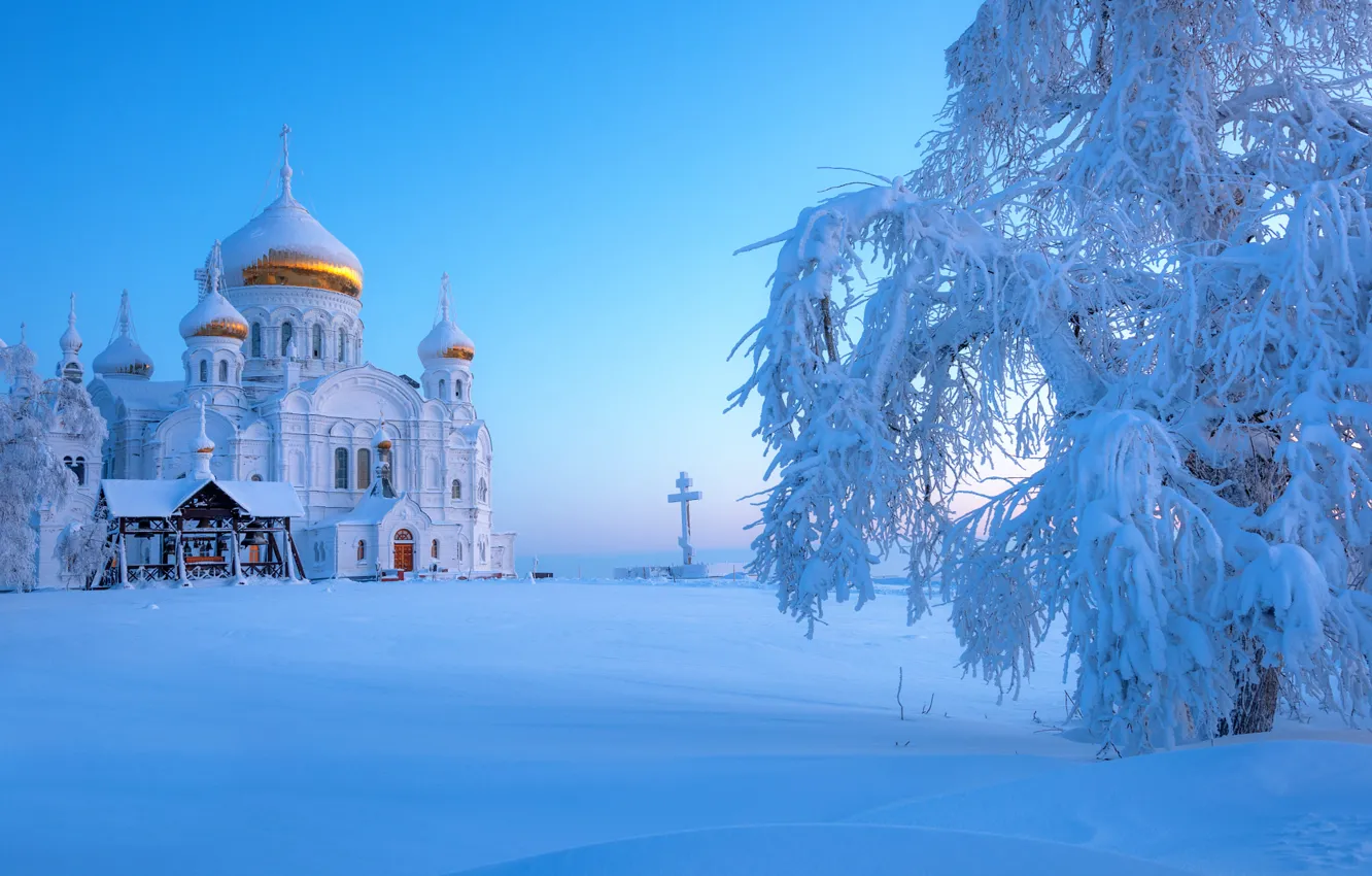 Фото обои зима, снег, Россия, Урал, Белогорский монастырь