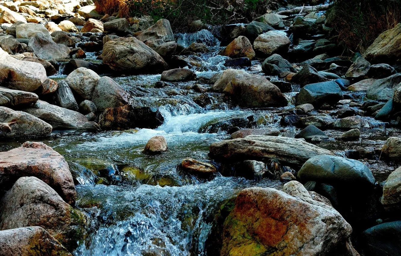 Фото обои вода, природа, ручей, камни, течение, красиво, water, stones