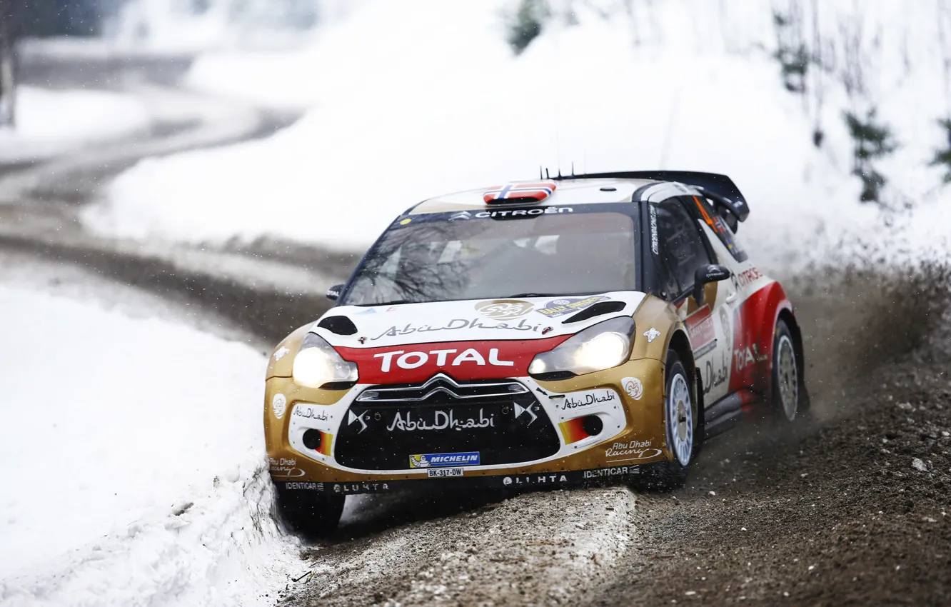 Фото обои Зима, Авто, Снег, Спорт, Машина, Citroen, DS3, WRC