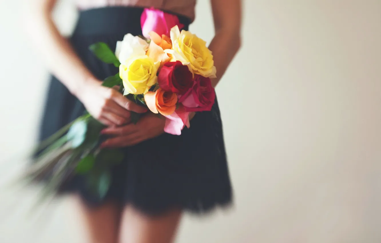 Фото обои девушка, цветы, фон