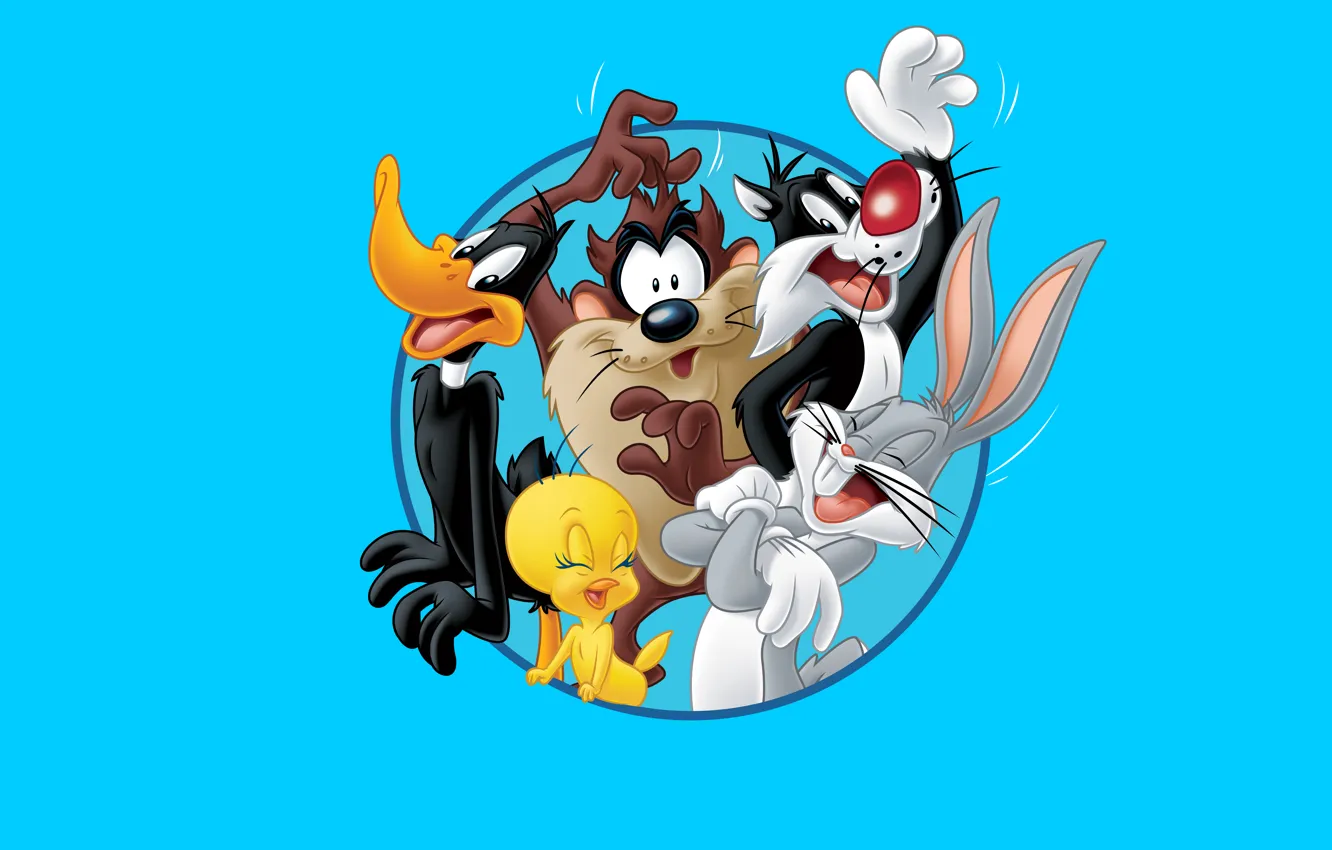 Фото обои Мультфильм, Daffy Duck, Твити, Тасманский дьявол, Даффи Дак, Looney Tunes, Багз Банни, Bugs Bunny