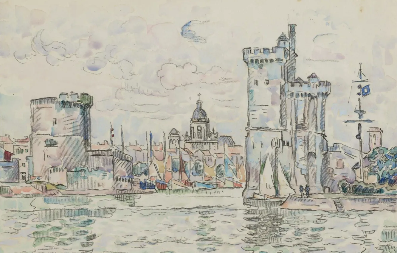 Фото обои рисунок, акварель, Ла-Рошель, Поль Синьяк, Paul Signac