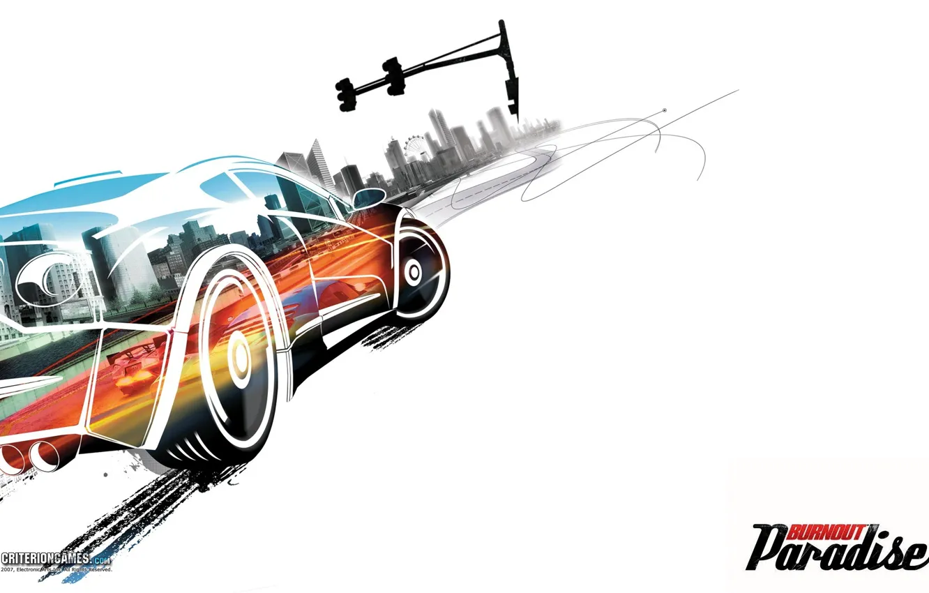 Фото обои car, авто, Burnout, Paradise, рисунок