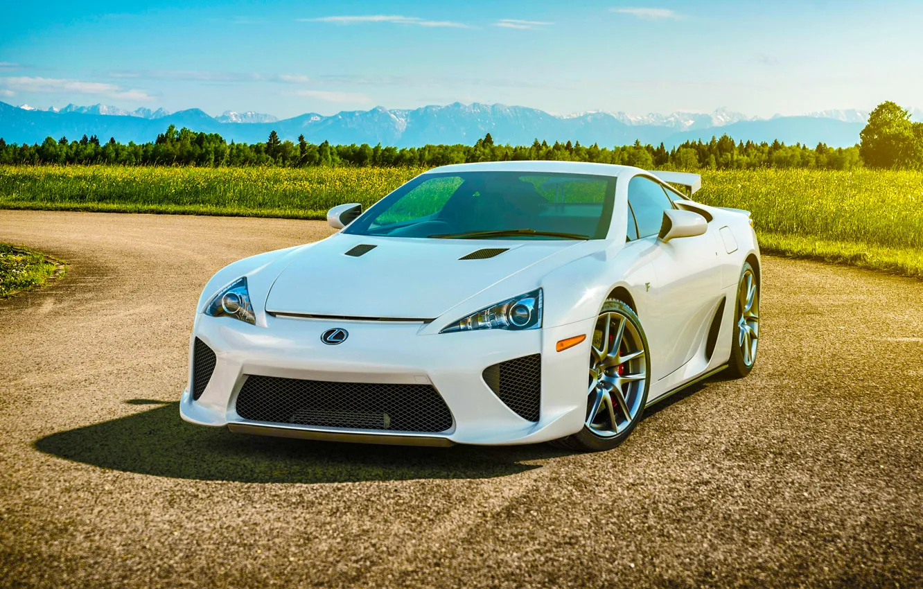 Фото обои Lexus, Nature, Sky, Front, Sun, White, Road, Supercar