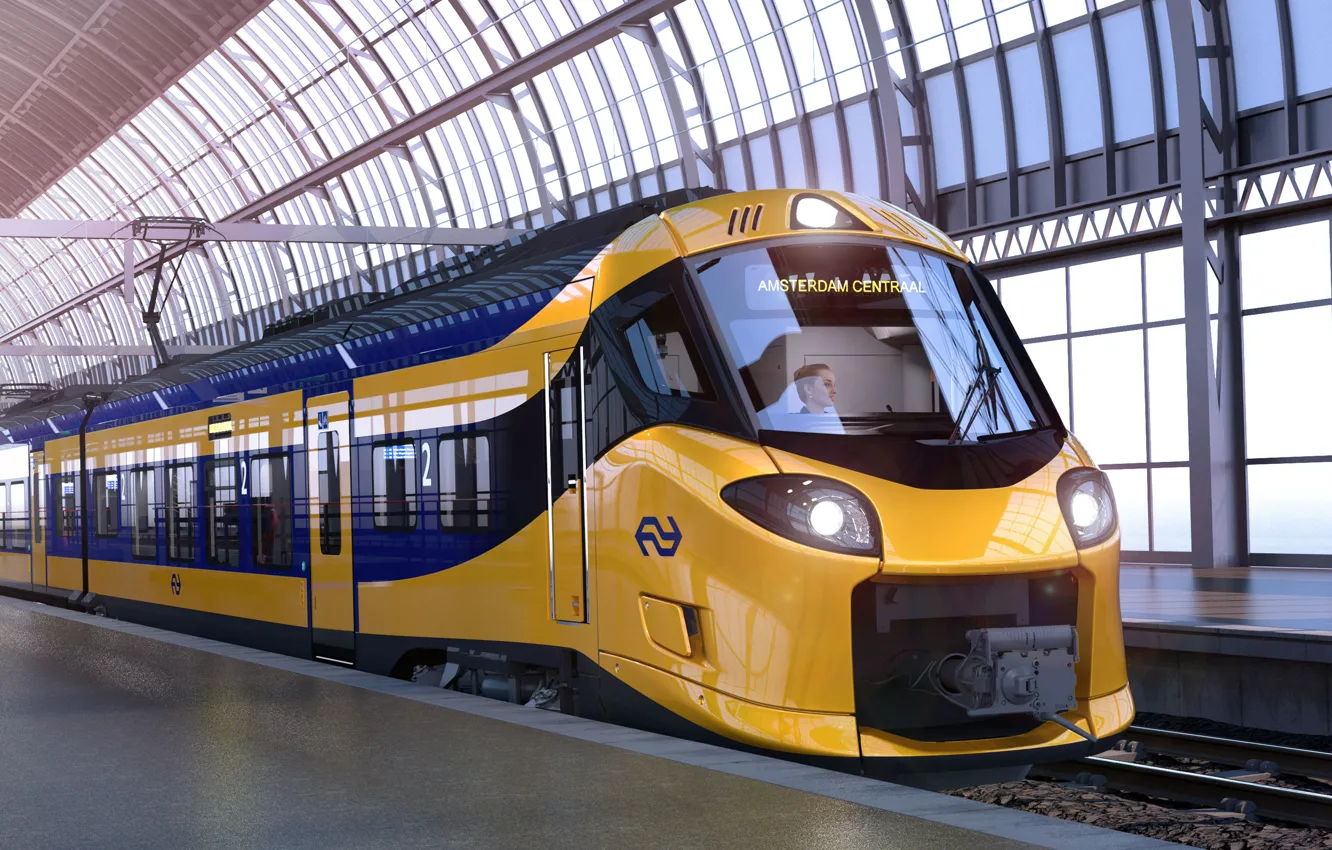 Фото обои Поезд, Нидерланды, Роттердам, Rotterdam, Центральный вокзал, Central Station, Coradia Stream Intercity, Regional Train