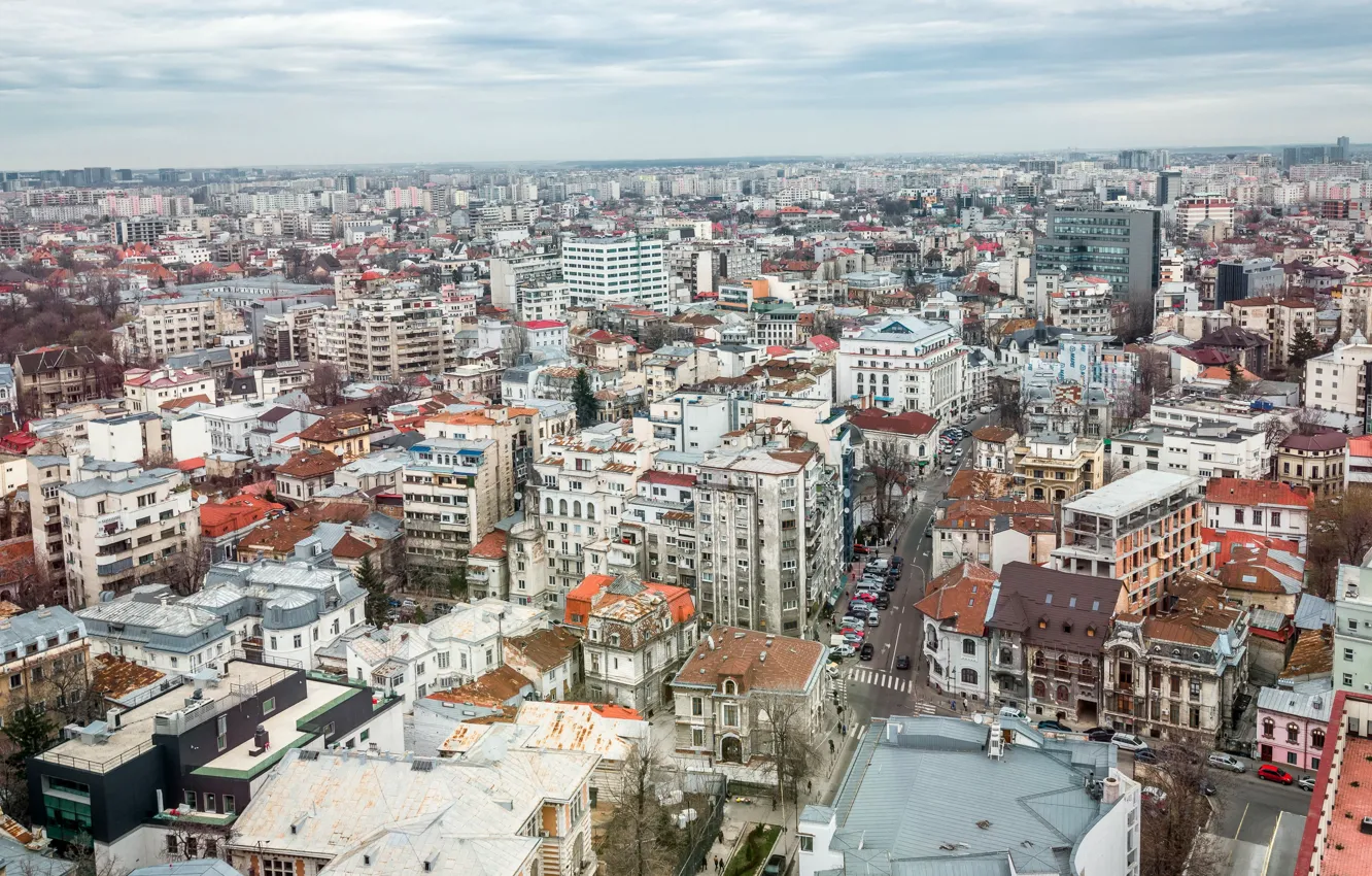 Фото обои Дома, Панорама, Здания, Romania, Panorama, Румыния, Bucharest, Бухарест