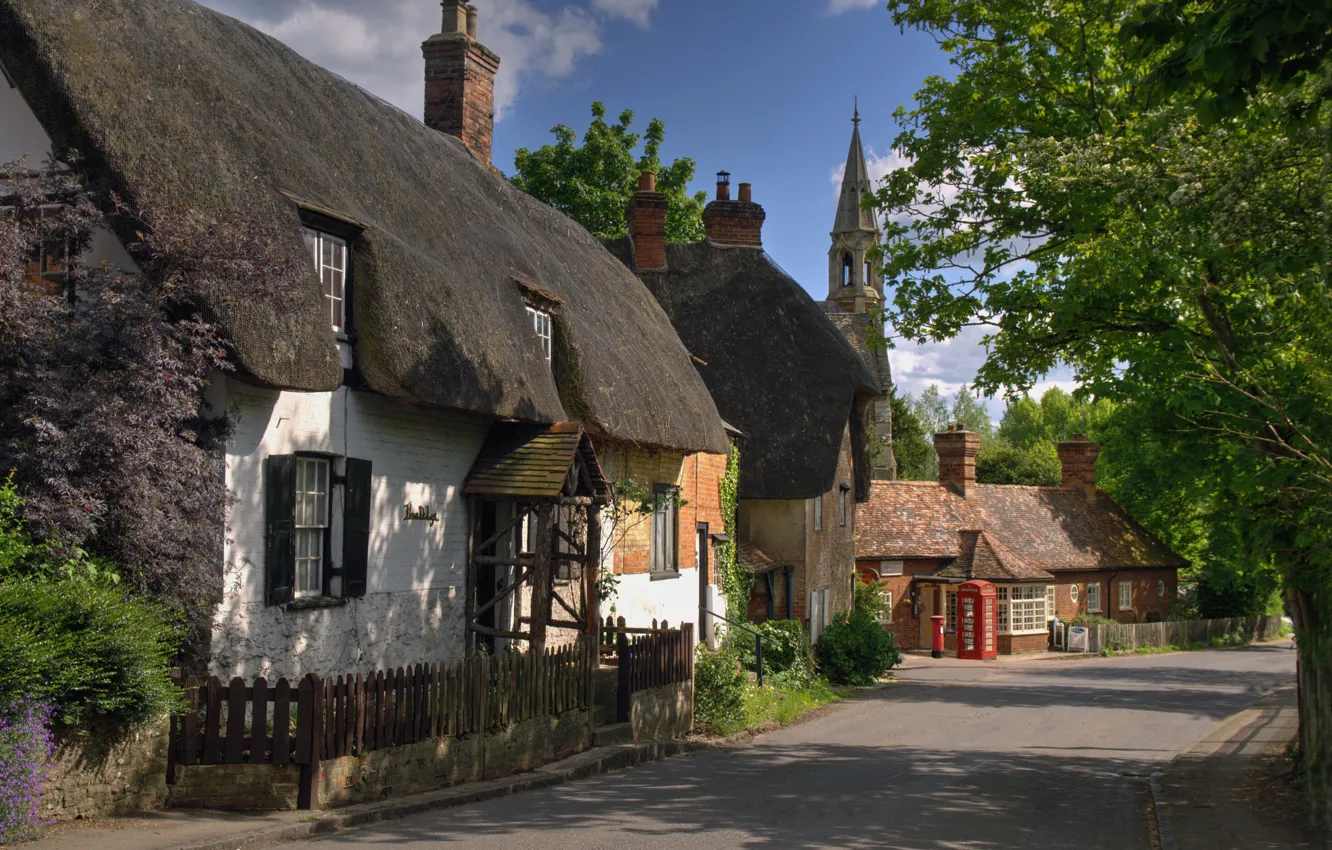 Фото обои улица, село, дома, Великобритания, Оксфордшир, Клифтон Хампден, Clifton Hampden