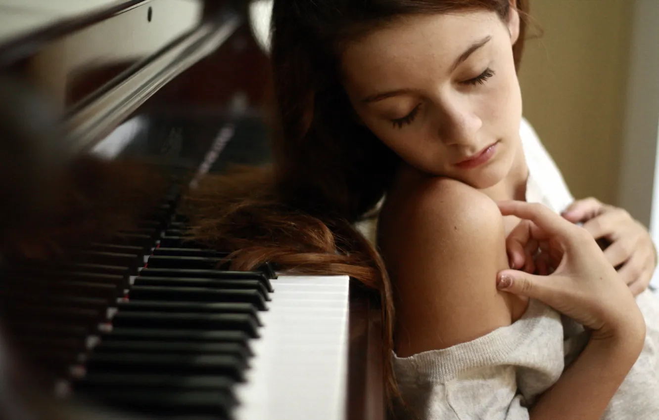 Фото обои девушка, настроение, пианино