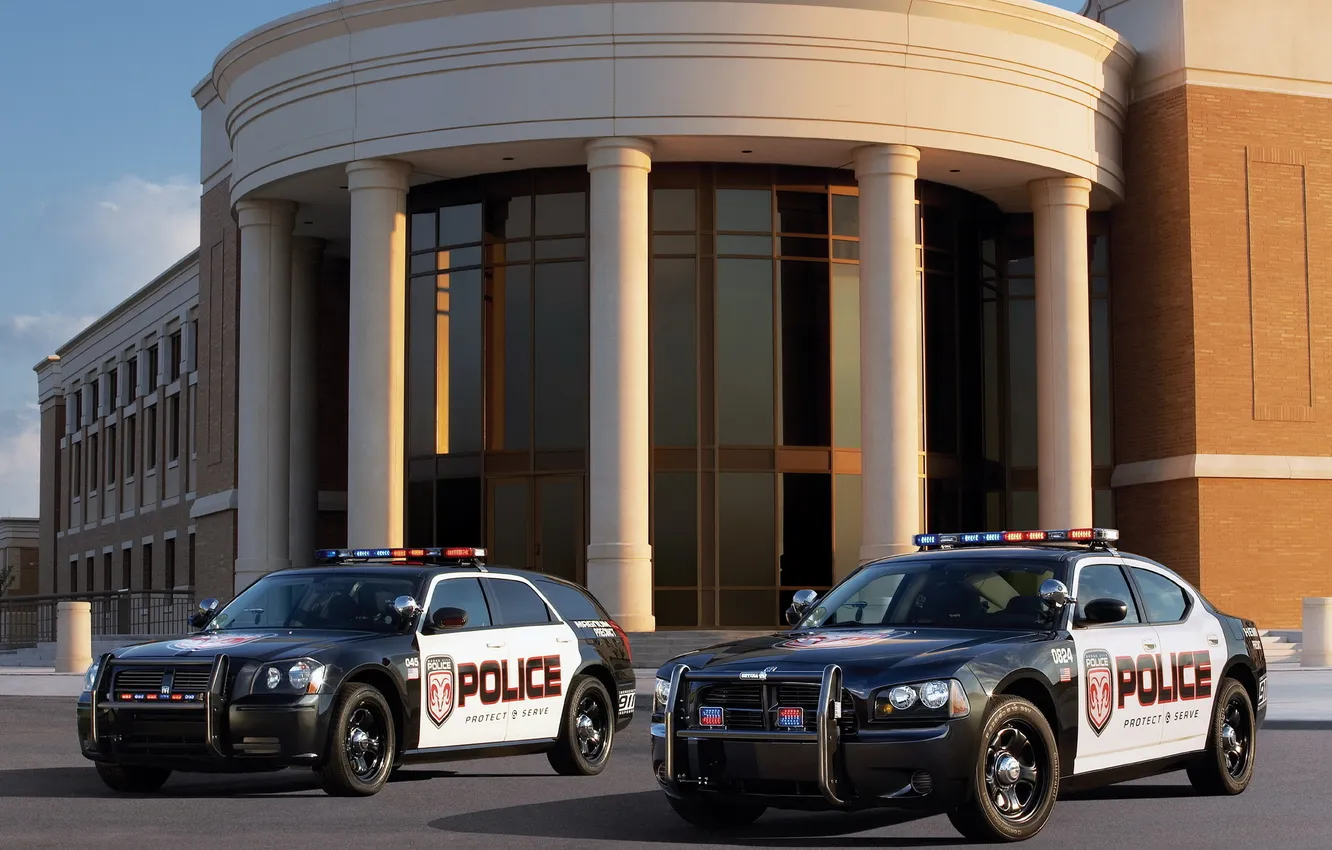 Фото обои здание, полиция, колонны, Dodge, седан, додж, Charger, and