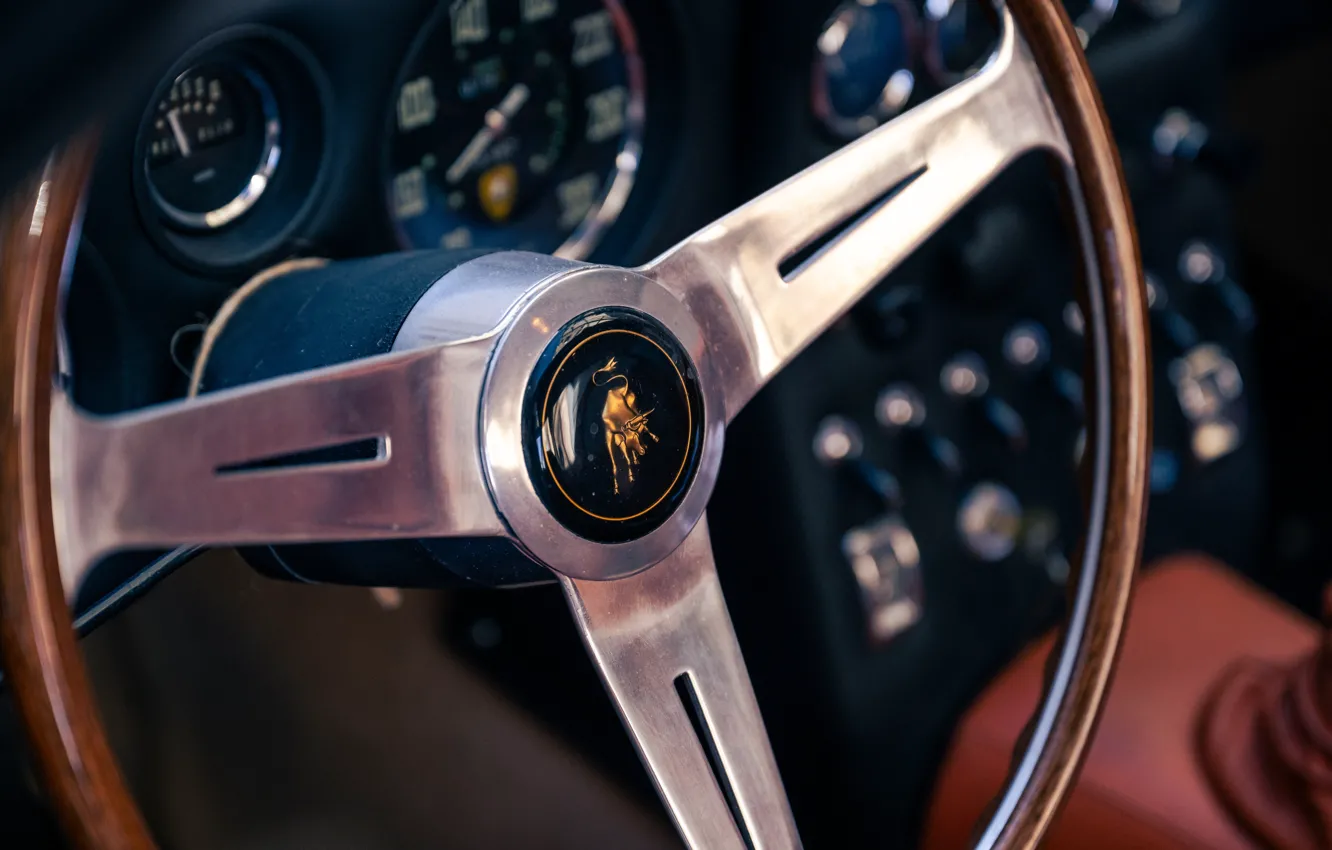Фото обои Lamborghini, logo, 1965, 350 GT, steering wheel, Lamborghini 350 GT