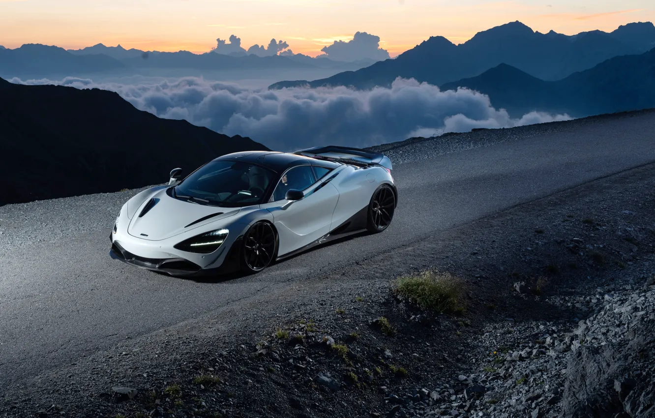 Фото обои закат, McLaren, суперкар, 2018, Novitec, 720S