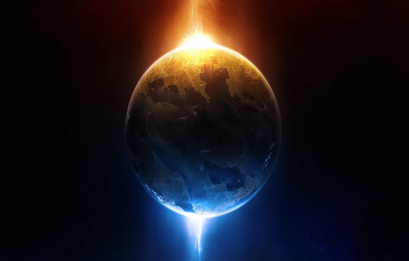Фото обои space, yellow, blue, energy, planet