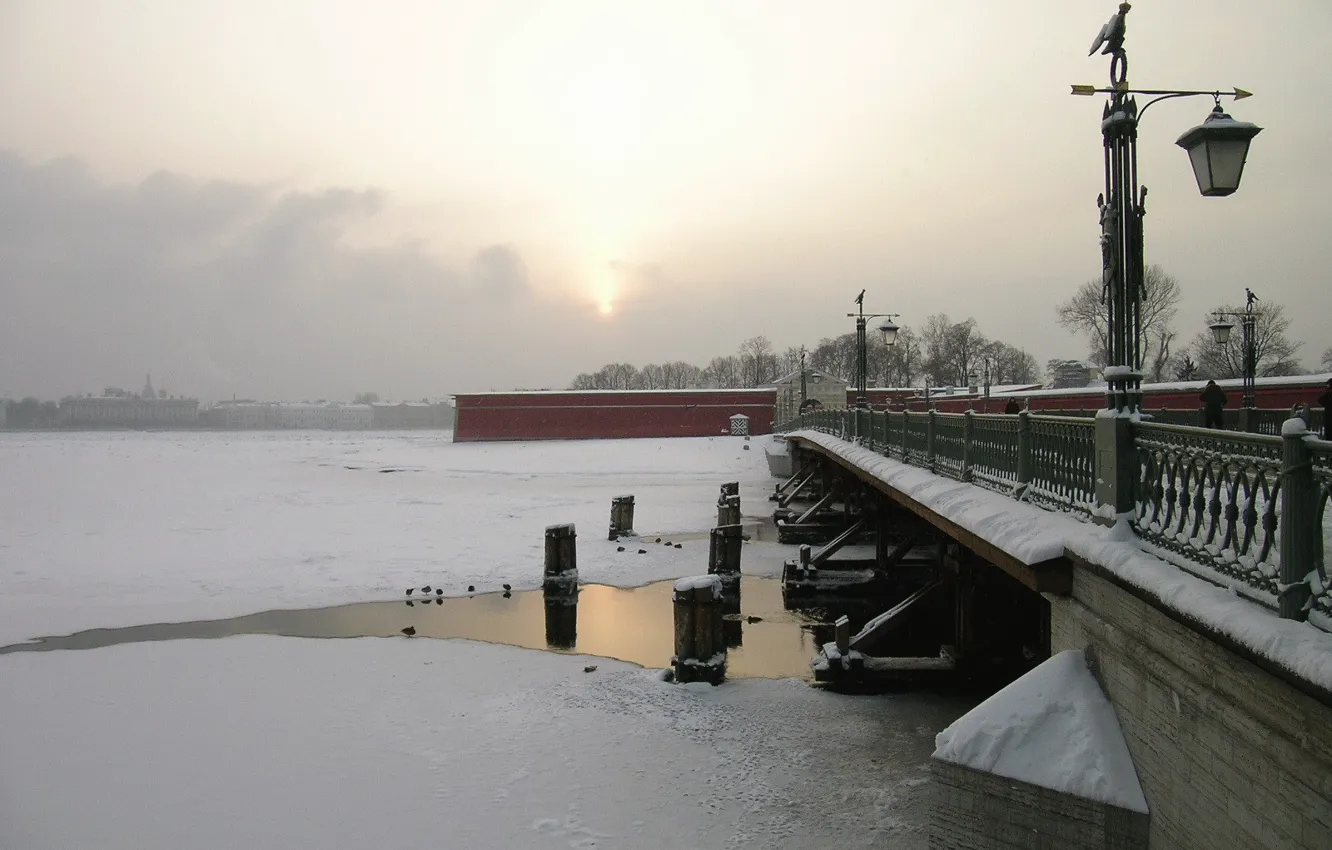 Фото обои зима, снег, мост, Питер, Санкт-Петербург