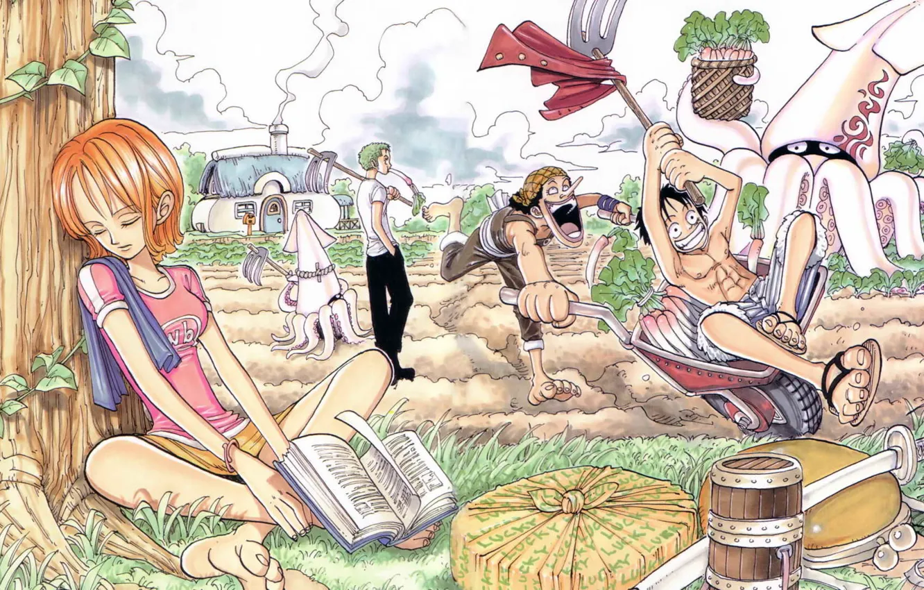 Фото обои настроение, отдых, аниме, арт, друзья, One Piece, веселье