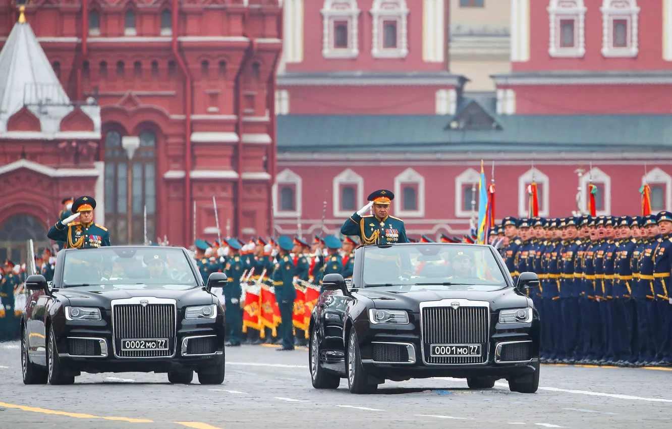 Фото обои Кабриолет, Москва, Солдаты, Россия, Красная площадь, 9 мая, Министр обороны, Парад победы