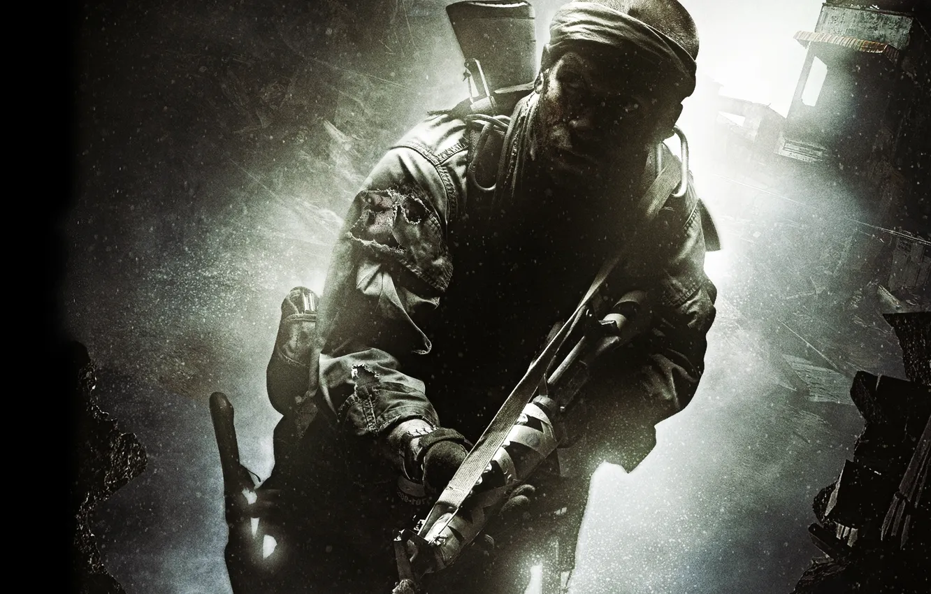 Фото обои мужик, солдат, нож, автомат, Call of Duty, Black Ops
