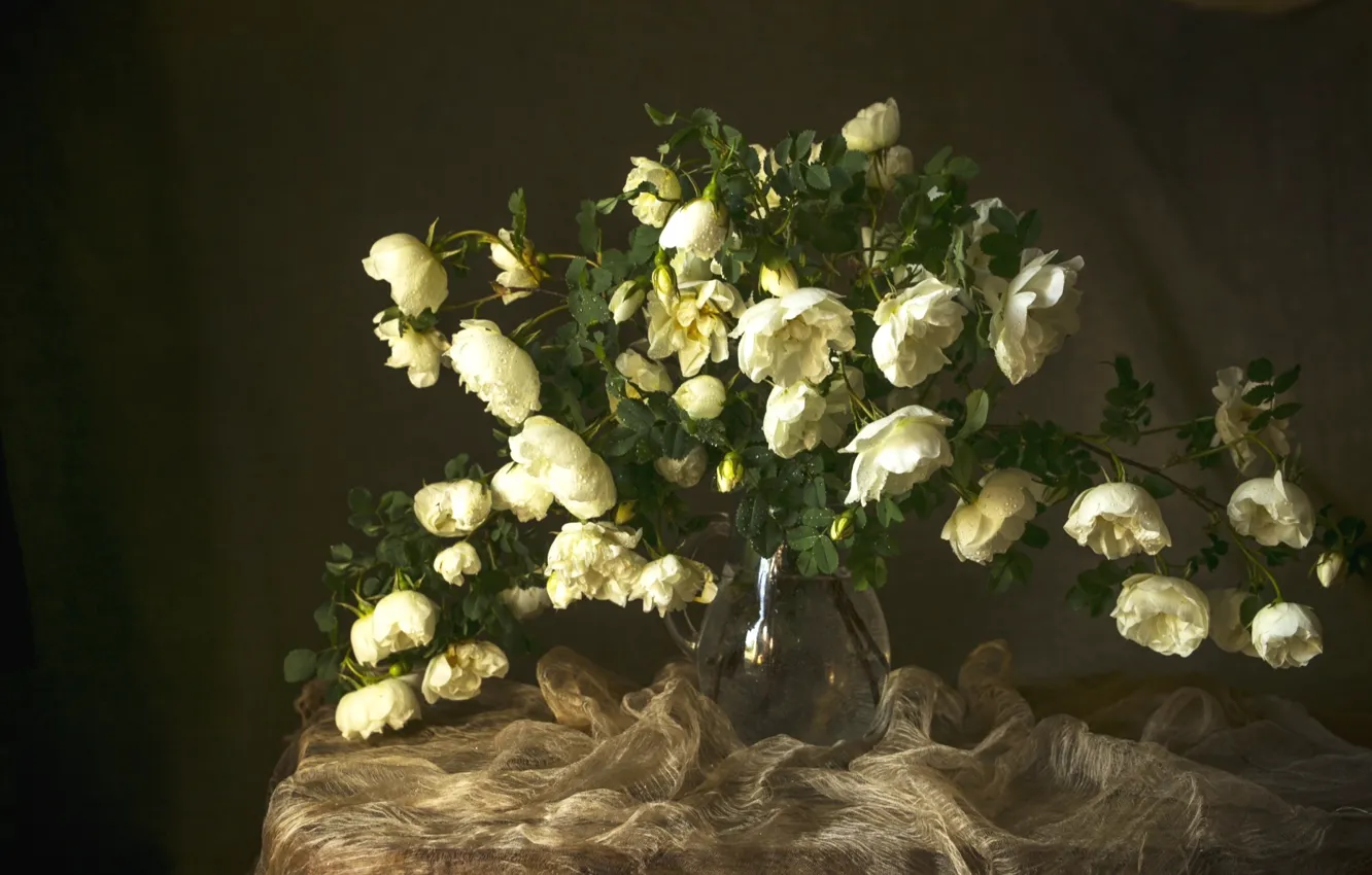 Фото обои стиль, розы, букет, вуаль