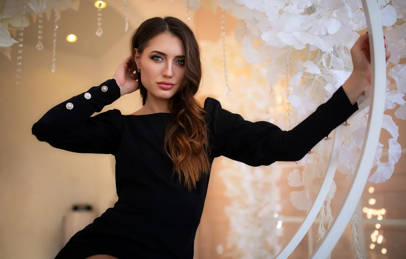 Фото обои девушка, милая, модель, Обои, Портрет, шатенка, красивая, Колготки